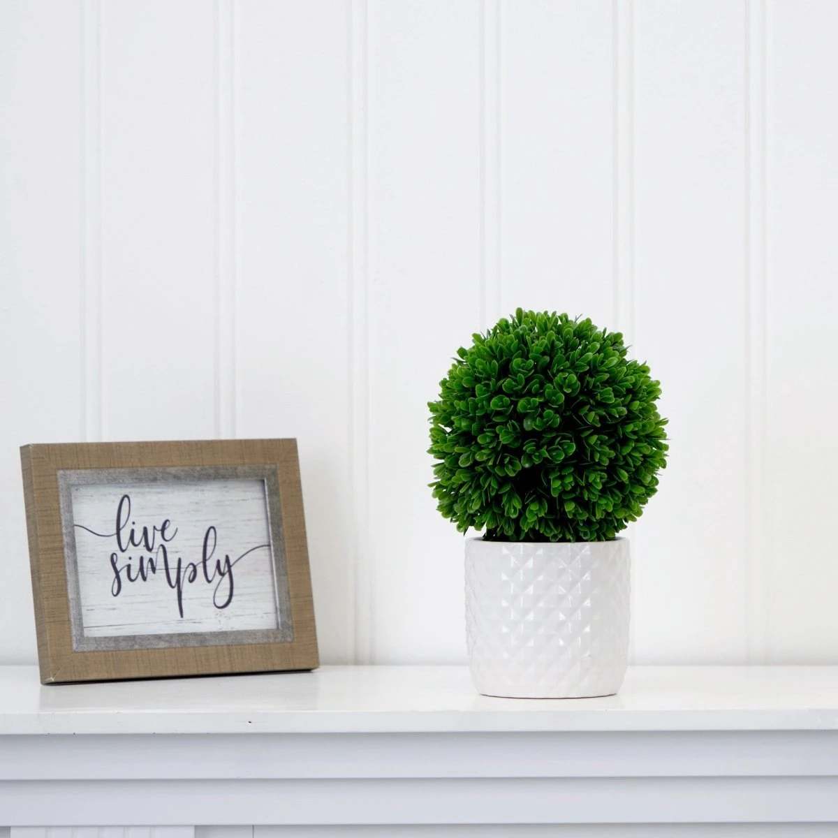 10-in Artificial Boxwood Topiary Plant With Decorative Planter - Image 5