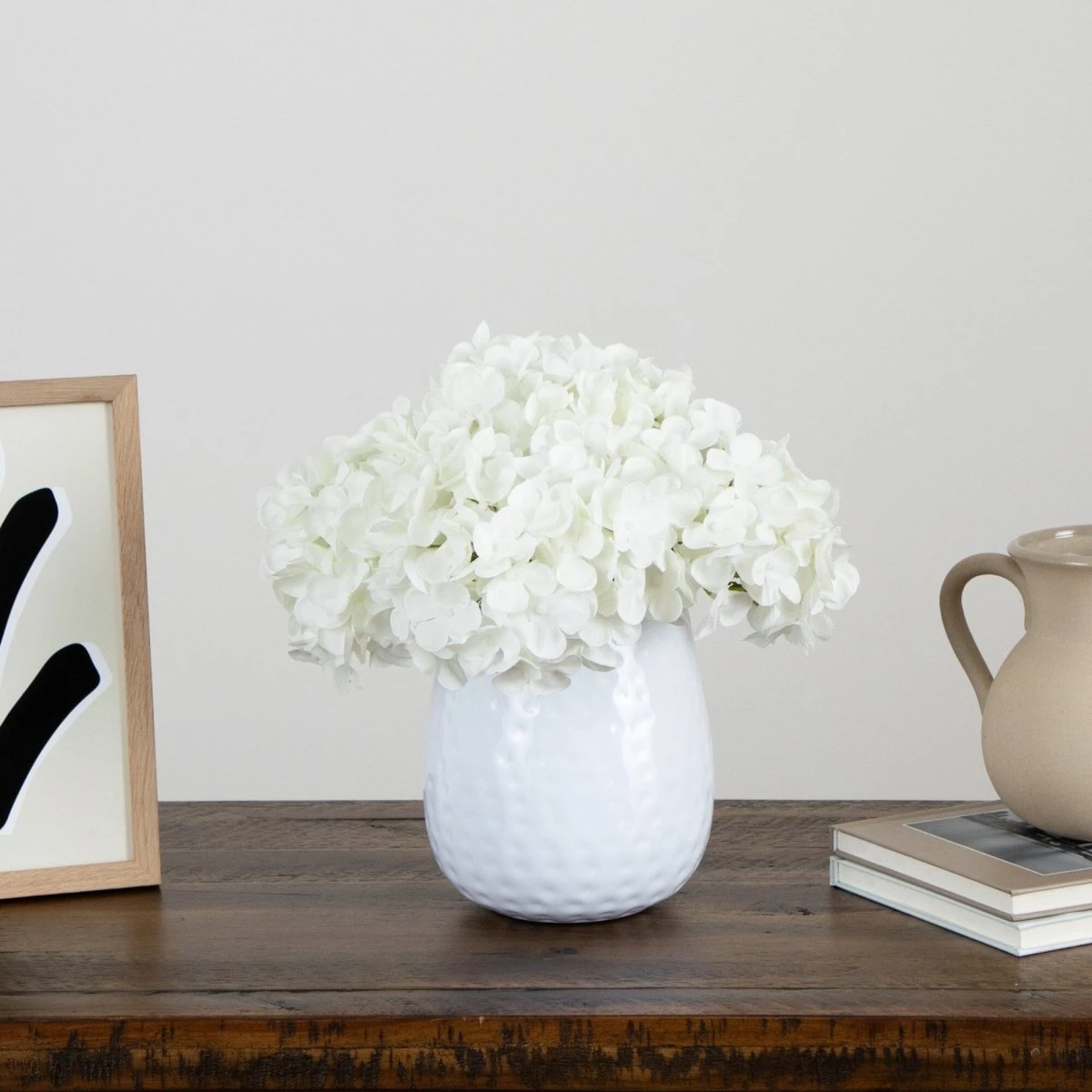 11-in Artificial Hydrangea Arrangement In White Metal Vase - Image 12