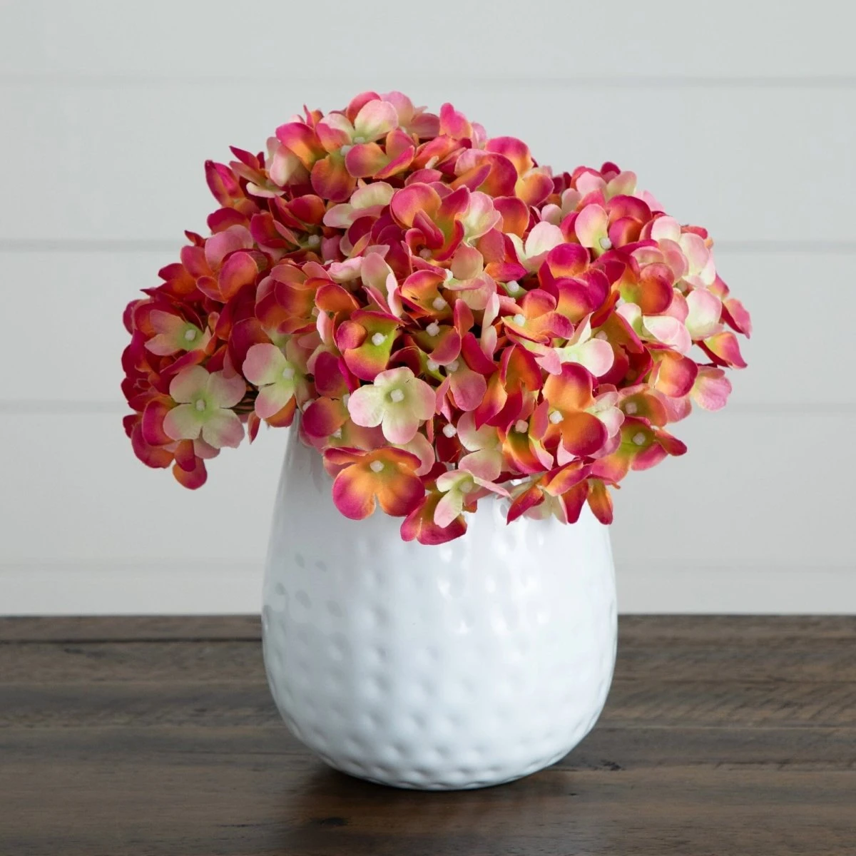 11-in Artificial Hydrangea Arrangement In White Metal Vase - Image 5