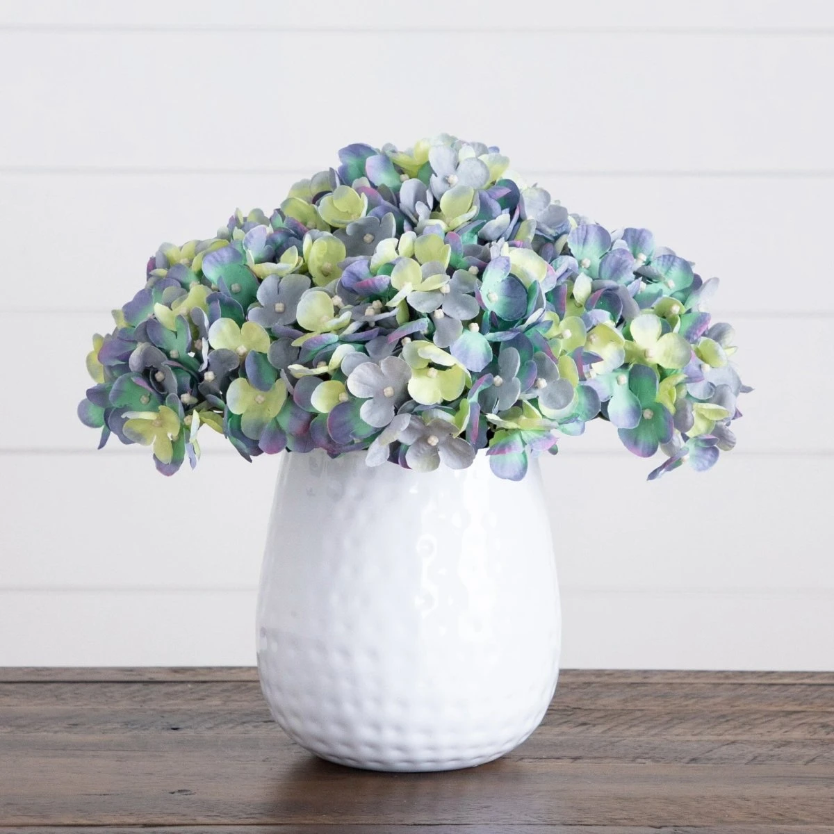11-in Artificial Hydrangea Arrangement In White Metal Vase