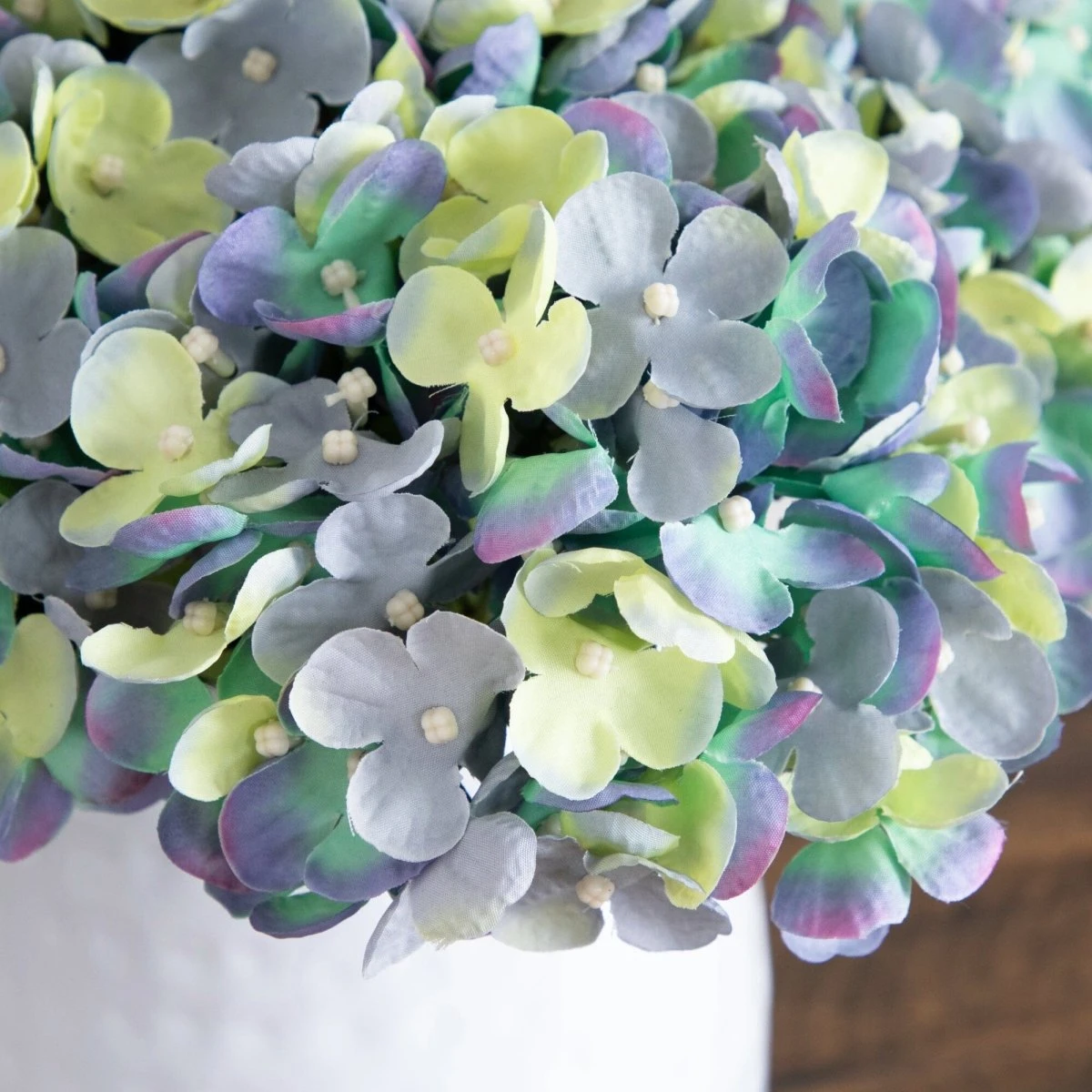 11-in Artificial Hydrangea Arrangement In White Metal Vase - Image 2