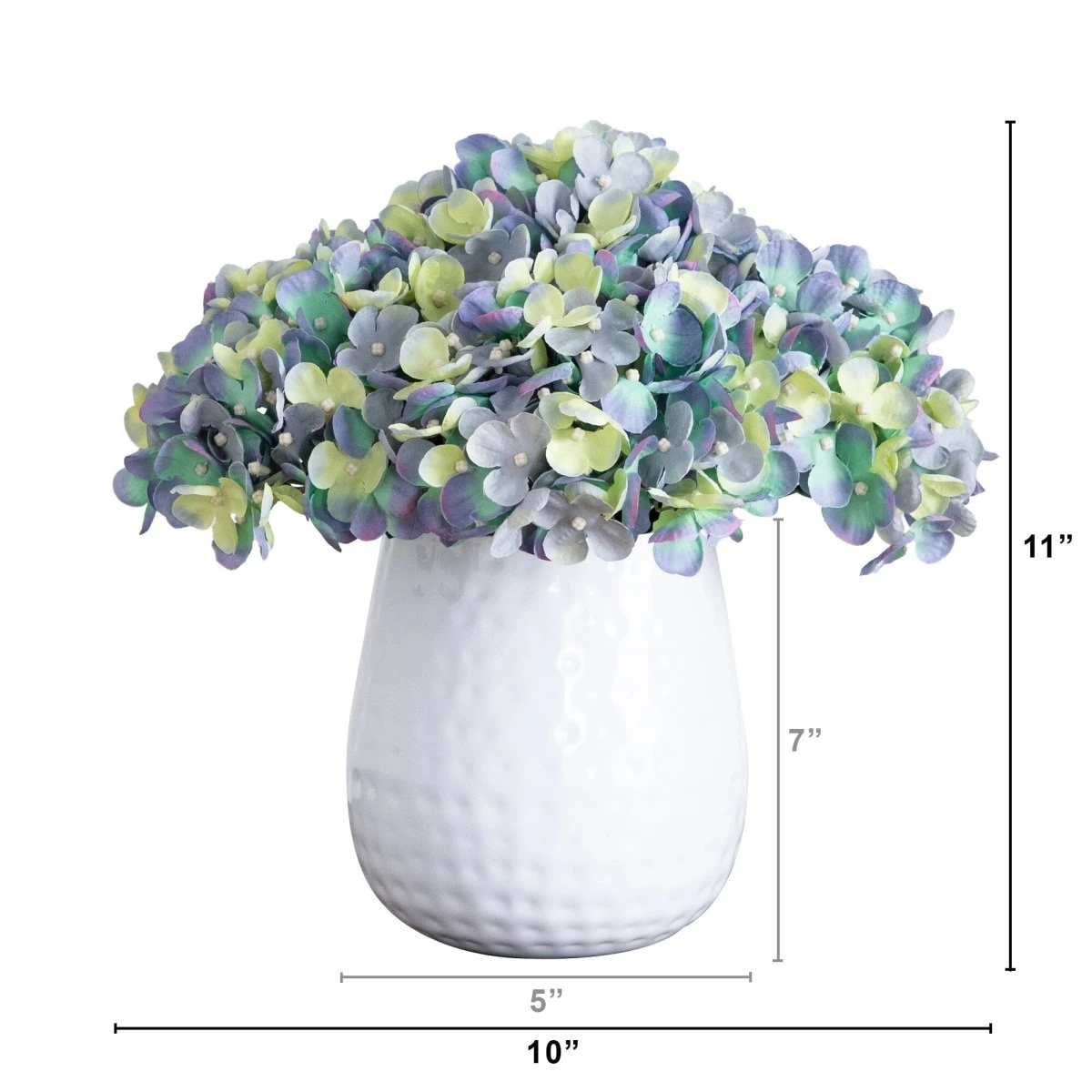 11-in Artificial Hydrangea Arrangement In White Metal Vase - Image 3