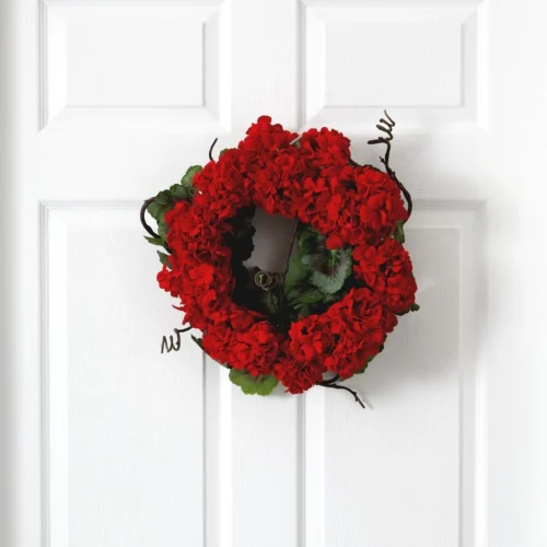 17-in Artificial Geranium Wreath | Bold Floral Door DΓ©cor
