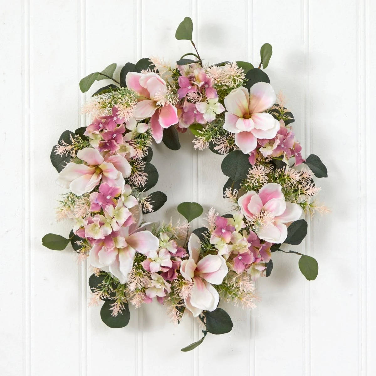 20-in Hydrangea And Magnolia Artificial Wreath – Elegant Floral Decor - Image 3