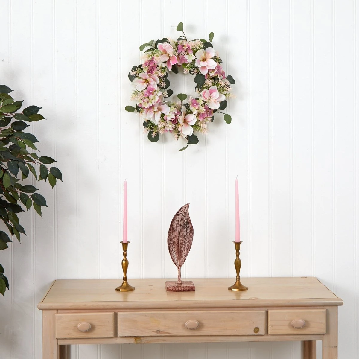 20-in Hydrangea And Magnolia Artificial Wreath – Elegant Floral Decor - Image 5