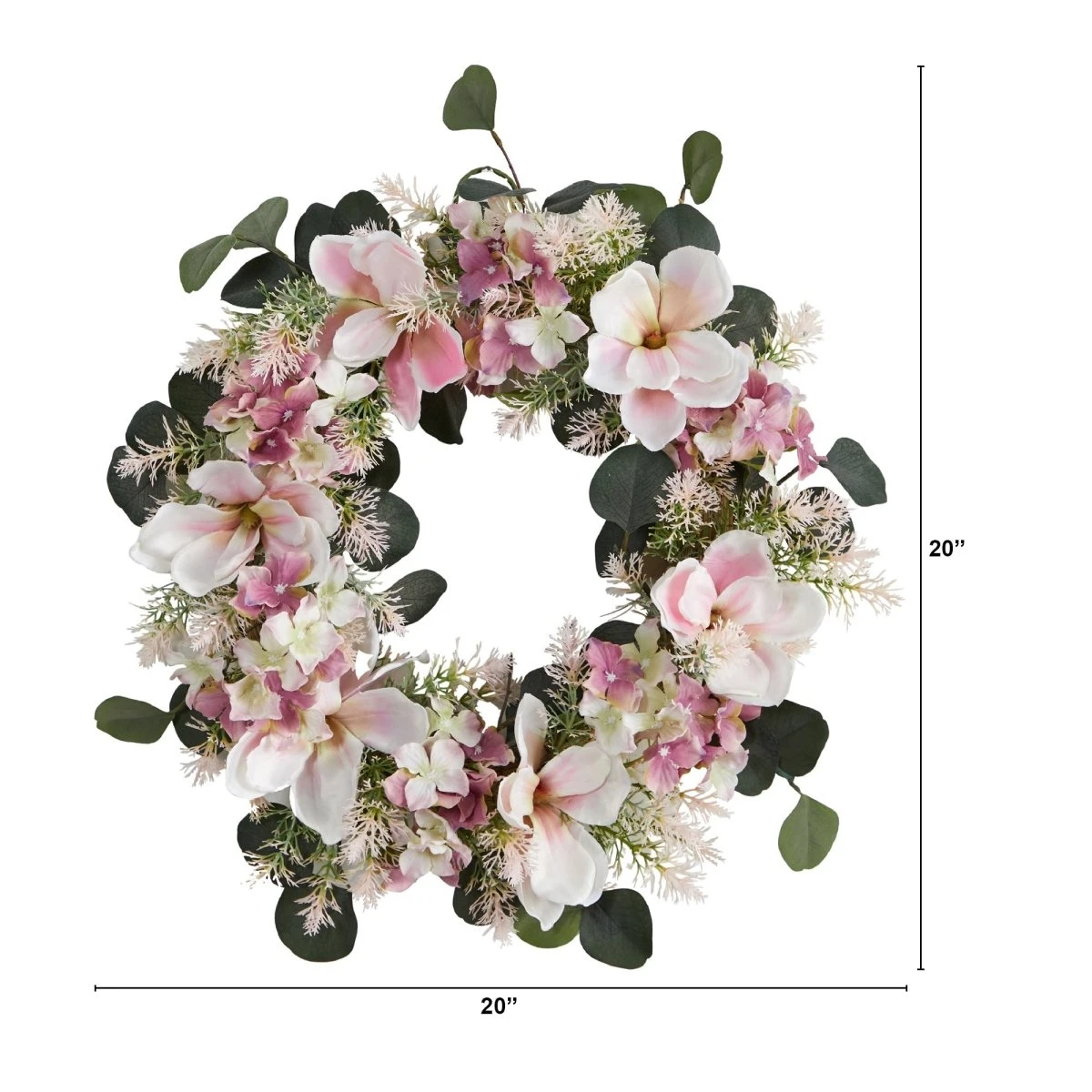 20-in Hydrangea And Magnolia Artificial Wreath – Elegant Floral Decor - Image 4