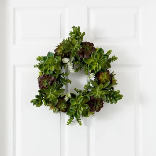 20-in Succulent Wreath | Timeless Elegance With Magnolia Blooms