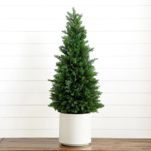 3-ft Artificial Cedar Tree In White Planter UV Resistant (Indoor/Outdoor)