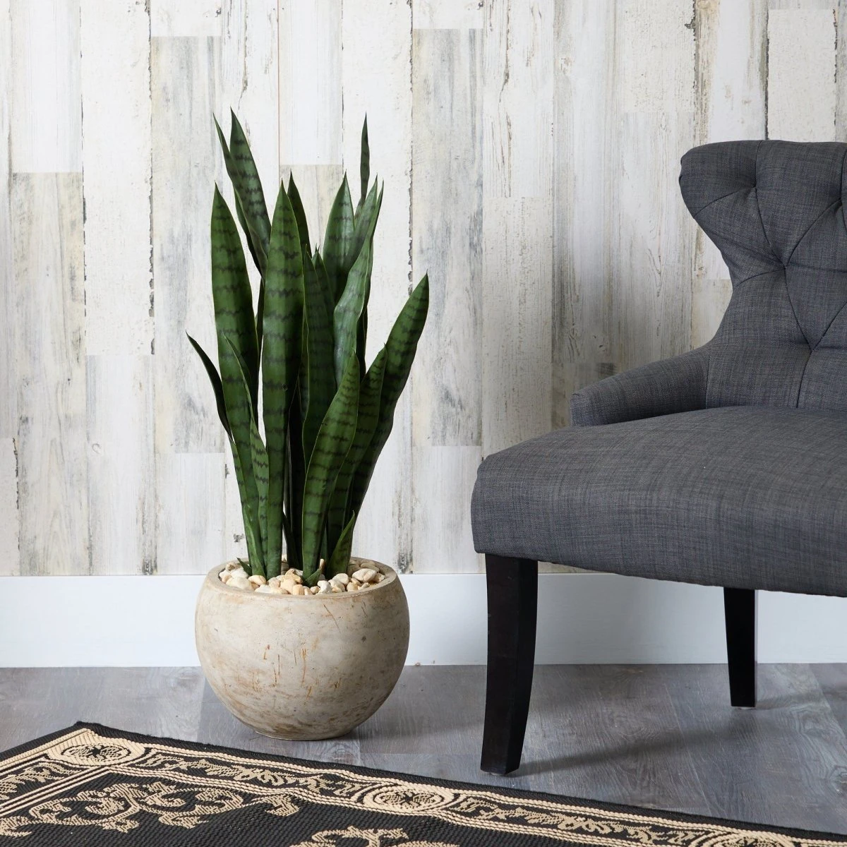32-in Sansevieria Artificial Plant | Sand-Colored Planter - Image 3