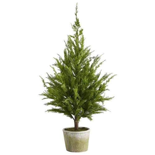 3.5-ft Cedar Pine Artificial Christmas Tree With Decorative Planter
