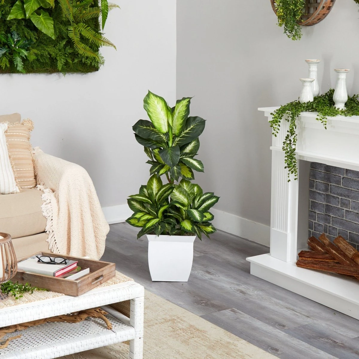 46-in Golden Dieffenbachia Artificial Plant In White Metal Planter - Image 4