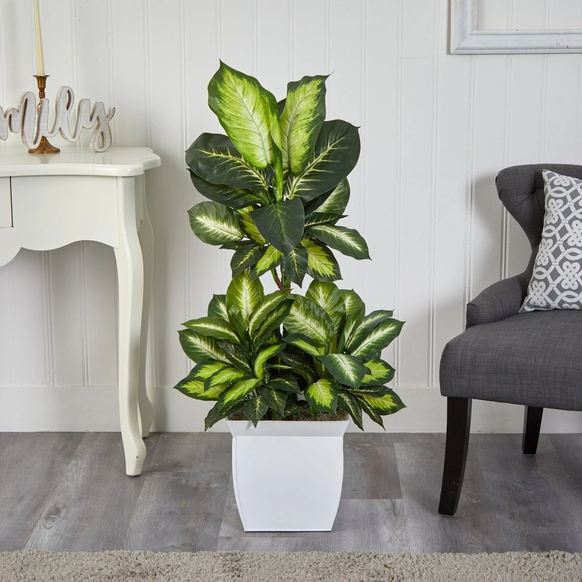 46-in Golden Dieffenbachia Artificial Plant In White Metal Planter - Image 3