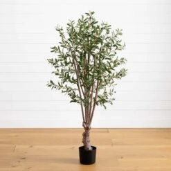 5-ft Mediterranean Olive Silk Tree – Lifelike Faux Foliage In Nursery Planter