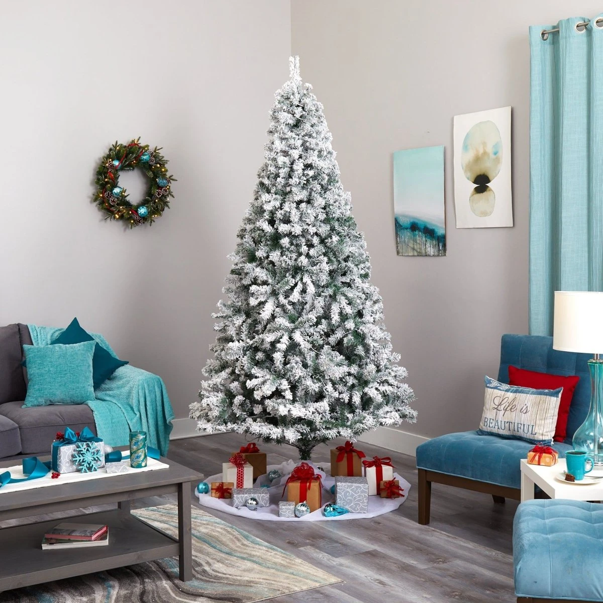 8-ft Flocked Rock Springs Spruce Artificial Christmas Tree With 500 Clear LED Lights & 1186 Bendable Branches - Image 7