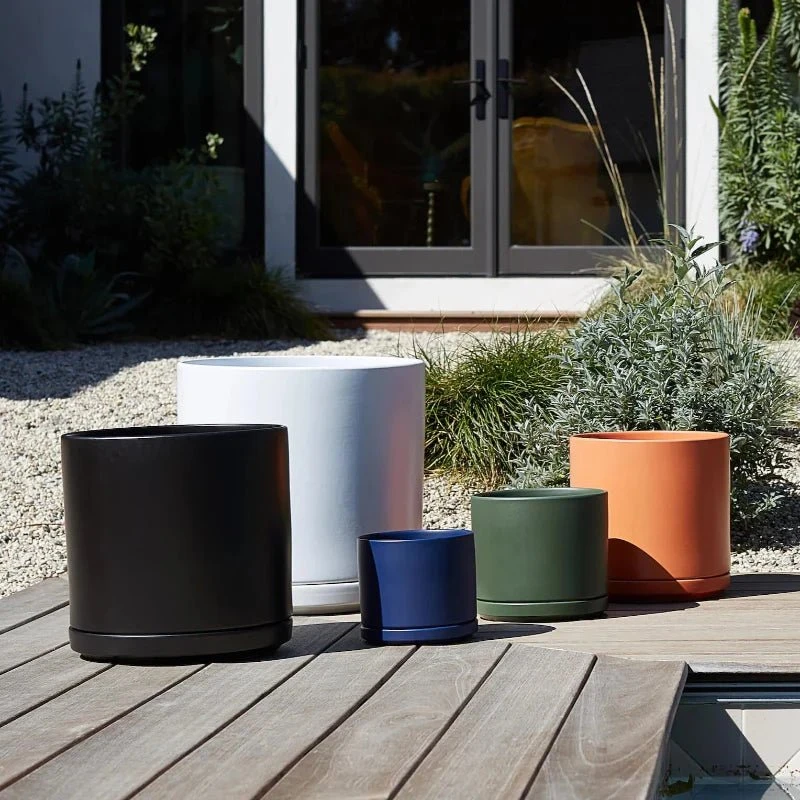 Ceramic Cylinder Planters With Saucer – Modern Indoor & Outdoor Pots In Multiple Sizes - Image 4