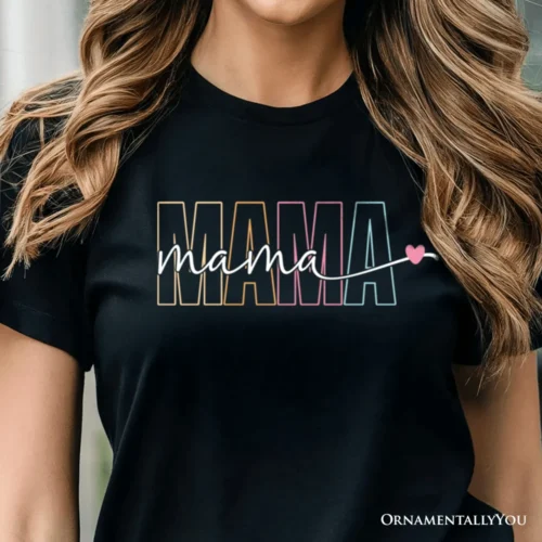 Colorblock Mama T-Shirt, Black Trendy Casual Women's Tee
