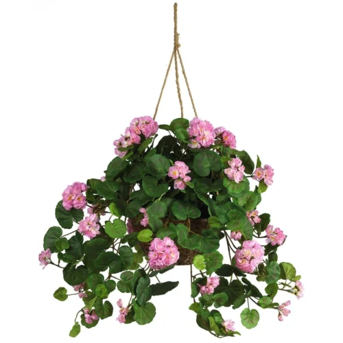 Geranium Hanging Basket – Artificial Silk Plant (Red Or Pink)