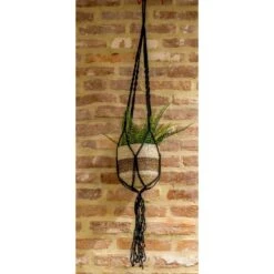 Handmade Macrame Plant Hanger – Black Cotton Rope, 45" For 5–8 Inch Pots