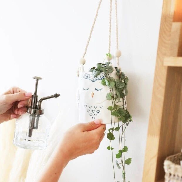 Hanging Ceramic Owl Planter Pot - Image 2