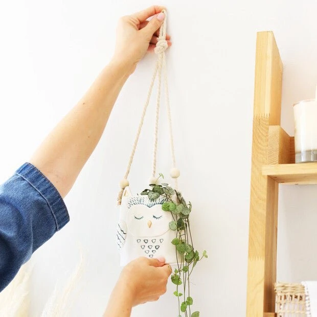 Hanging Ceramic Owl Planter Pot - Image 3