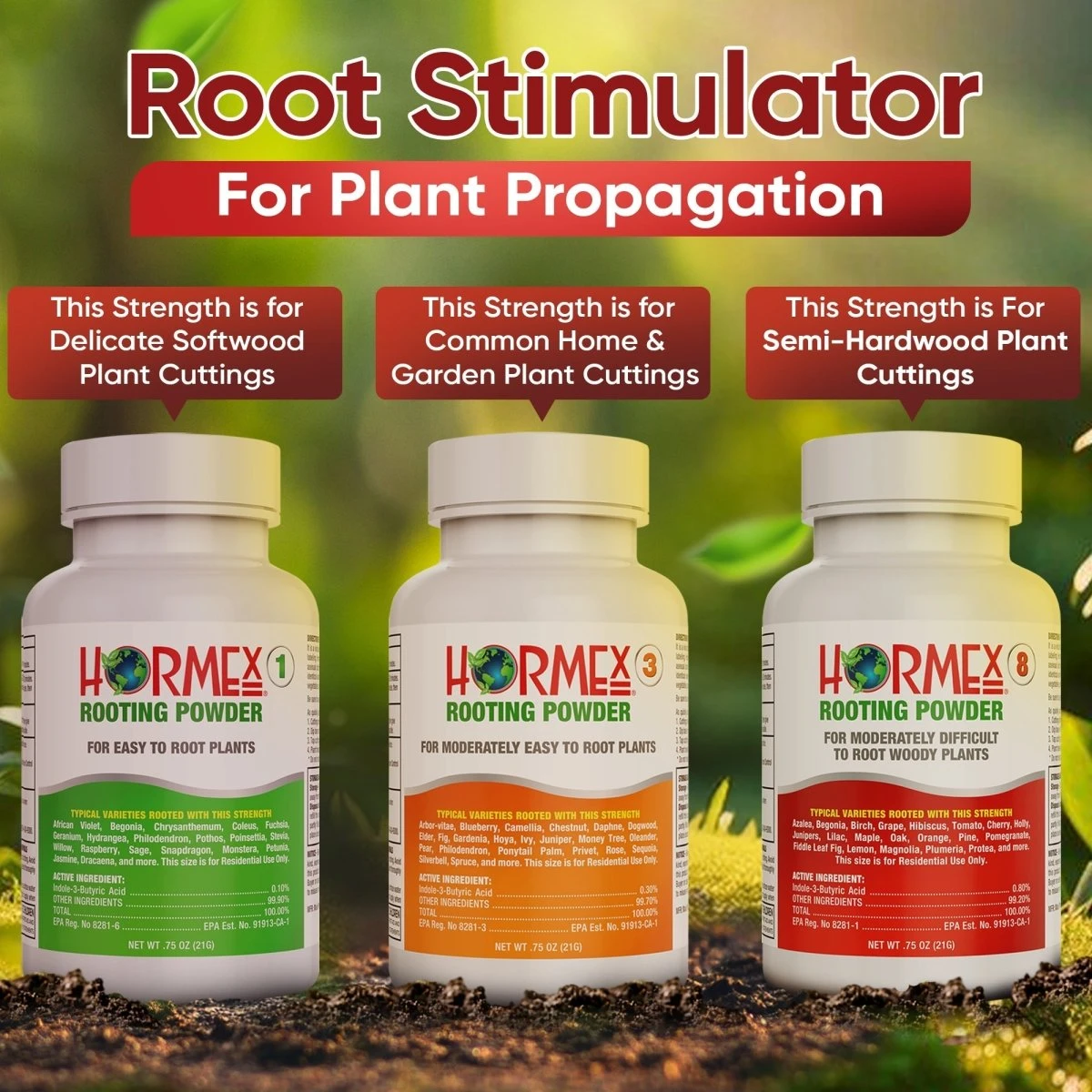 Hormex Rooting Powder Pack – #1, #3 & #8 IBA Cloning Kit For Softwood To Semi-Hardwood Cuttings - Image 2