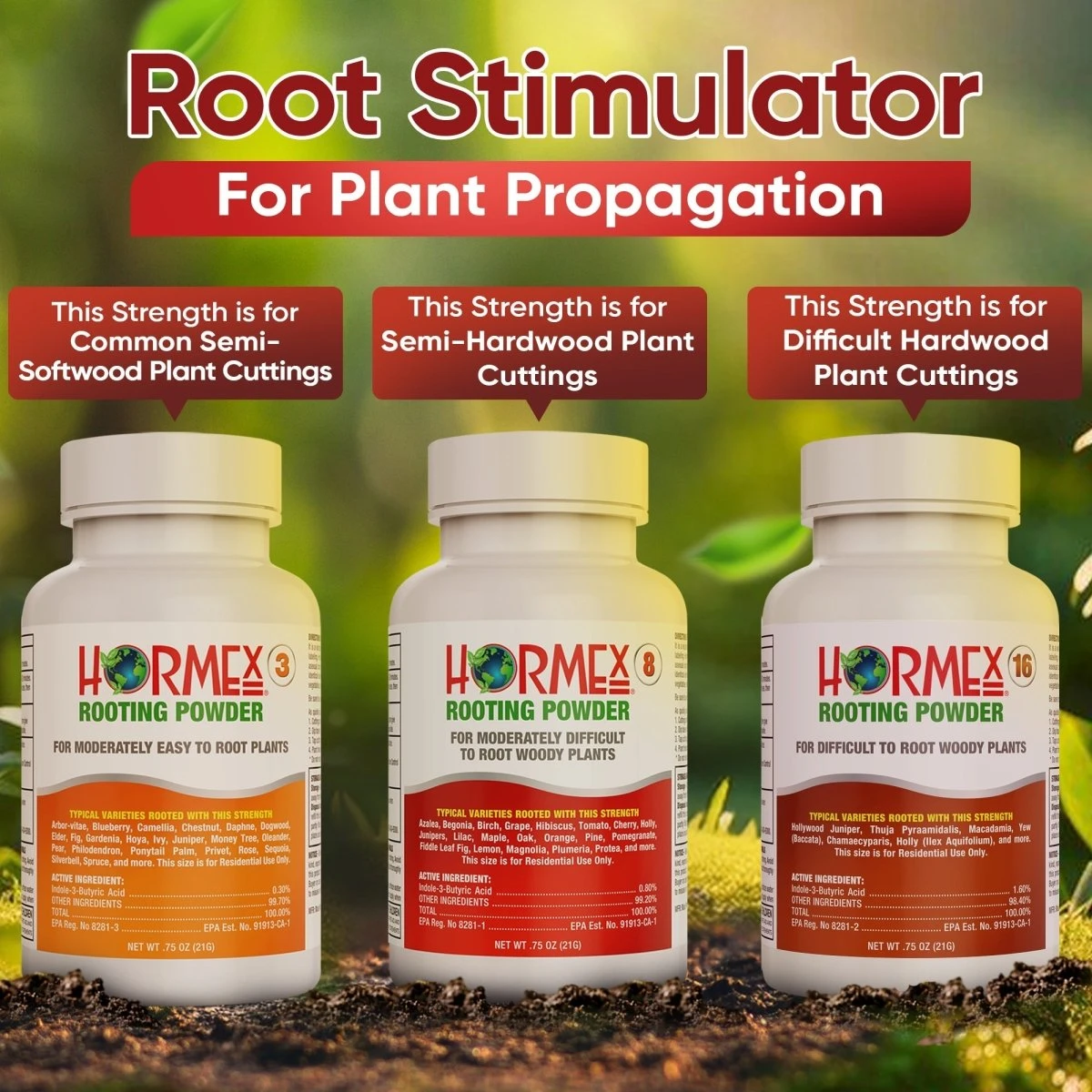Hormex Rooting Powder Pack – #3, #8 & #16 High-Strength Cloning Kit For Semi-Softwood To Hardwood Cuttings - Image 2