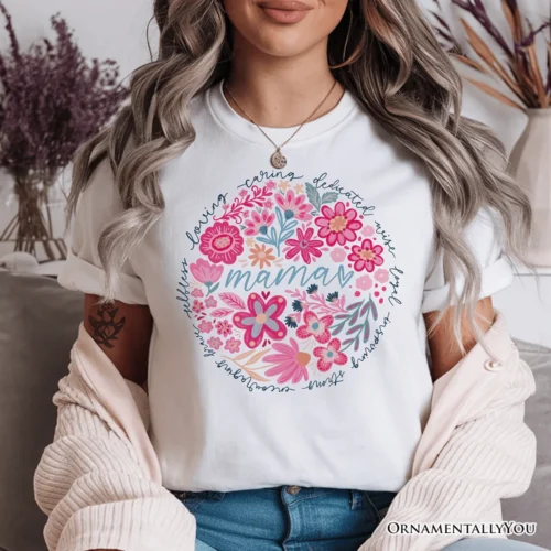 Inspiring Floral Mama T-Shirt, White, Black And Natural Boho Tee For Strong And Loving Mothers
