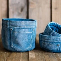 Pants For Plants – Blue Jeans Cement Planter With Drainage Hole