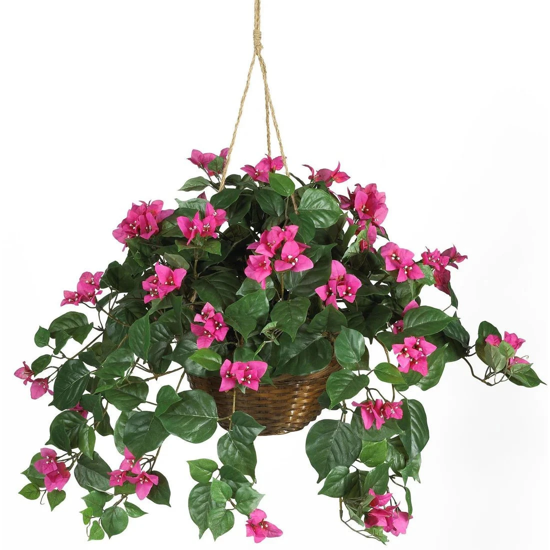 Silk Bougainvillea Hanging Basket – Faux Cascading Vine In Wicker Planter - Image 2