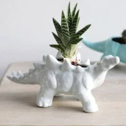 White Stegosaurus Dinosaur Planter Pot